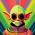 Yoda Striped: Retro-futuristic Propaganda With Op Art Minimalism
