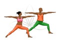 YOGA â Illustrationâ Athletic African American couple practicing yoga â warrior pose â A4