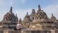 Yoga at an ancient Borobudur temple at sunrise.