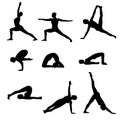 Yoga asanas black silhouettes positions isolated on a white background Royalty Free Stock Photo