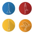 Yoga asanas flat linear long shadow icons set