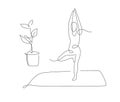 yoga asanas in one line style. Simple vector pilates illustration. tree pose yoga