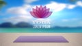 Yoga background. Meditation relaxation place with carpet on wood floor. Comfortable place to rest and reload vector