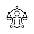 Yoga Balance Relax Line Icon. Spiritual Zen Person in Pose Lotus and Scales Pictogram. Wellness Health Mind Outline Icon