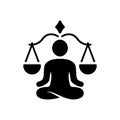 Yoga Balance Relax Silhouette Icon. Spiritual Zen Person in Pose Lotus and Scales Pictogram. Wellness Health Mind Black
