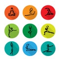 Yoga ballet icons set cartoon shadow Royalty Free Stock Photo