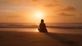 yoga on the beach Sunset woman meditating in perfect harmony with her surroundings, Generative AI