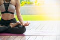 Yoga beautiful woman meditating in Lotus Pose