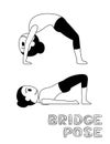 Yoga Bridge Pose Cartoon Vector Illustration Monochrome