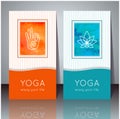 Yoga cards with watercolor texture and yoga symbols.