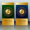 Yoga cards with yogi in yoga pose, sample text