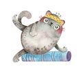 Yoga Cat. Cute sports character in asana.