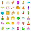 Yoga center icons set, cartoon style Royalty Free Stock Photo