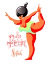 Yoga character women figure with hand lettering text - you are superwomen