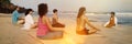 Yoga Class By The Beach Having Breathing Exercise Concept Royalty Free Stock Photo