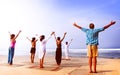 Yoga Class Beach Outdoor Horizon Relaxation Sky Concept Royalty Free Stock Photo