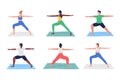 Yoga class during pandemic flat color vector faceless character set