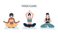Yoga class. Set women in face protective masks