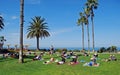 Yoga class in Treasure Island Park near Montage Resort Laguna Beach, California. Royalty Free Stock Photo