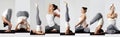 Yoga collage. young woman doing yoga exercises