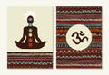 Yoga concept set boho background and chakra icons Royalty Free Stock Photo