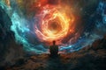 Yoga cosmic space meditation. Visualization Of Bright Energy Accumulating