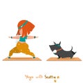 Yoga with cute Scottish terrier