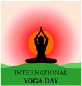 Yoga day beautiful background banner parvastasna on green ground morning sunrise silhouette