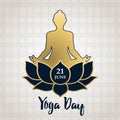 Yoga Day card of gold people in lotus pose