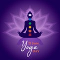 Yoga Day meditation card of person in lotus pose Royalty Free Stock Photo