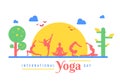 Yoga Day 21 June poster logo different type morning asana silhouette set collection vector design banner