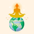 International Yoga Day 21 June poster Padmasana Kapalbhati Pranayama Lotus Pose meditation earth asana vector