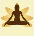 Yoga Day meditation padmasana pose banner against golden lotus petals with beautiful gradient vector design colour on Golden Backg