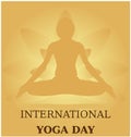 Yoga Day meditation padmasana pose banner against golden lotus petals with beautiful gradient vector design colour on Golden Backg