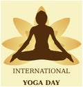 Yoga Day meditation padmasana pose banner against golden lotus petals with beautiful gradient vector design colour on Golden Backg