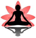 Yoga Day meditation padmasana pose banner against pink lotus petals gradient vector on white background design