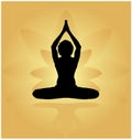 Yoga Day meditation parvastasna pose banner against golden lotus petals with beautiful gradient vector design colour on Golden Bac