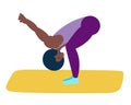 Yoga is done by a black girl.An athletic African-American woman does yoga at home or in the gym.Flat vector illustration