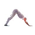 Yoga, downward dog position. Meditation isolated low polygonal vector illustration, side view. Practicing man