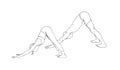 Yoga Downward Facing Dog Pose or Svanasana. Woman and man practicing yoga. Sketch vector illustration