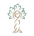 Yoga emblem with abstract tree pose isolated on white