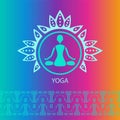 Yoga emblem bright rainbow background lotus