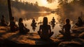 Yoga enthusiasts stretch and pose in nature their movements synced with the natural world. Yoga in the open air brings