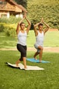 Yoga Exercise. Young couple meditating in fitness club Royalty Free Stock Photo