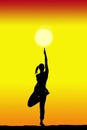 Yoga female silhouette with a sunset on the background and copy space for your text Royalty Free Stock Photo