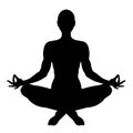 Yoga, figure of a man sitting in a lotus pose, vector silhouette. Meditation relaxation human, outline portrait, black