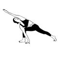 Side bend stretch.Silhouette of a girl on a white background, black lines.