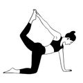 hip stretching exercise. Silhouette of a girl on a white background, black lines.