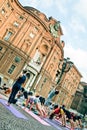 Yoga flash mob in piazza Carignano, Turin Royalty Free Stock Photo