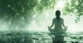 yoga in forest with woman in lotus position